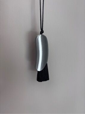 Modern Personal silver Brush Necklace with Black Tassel